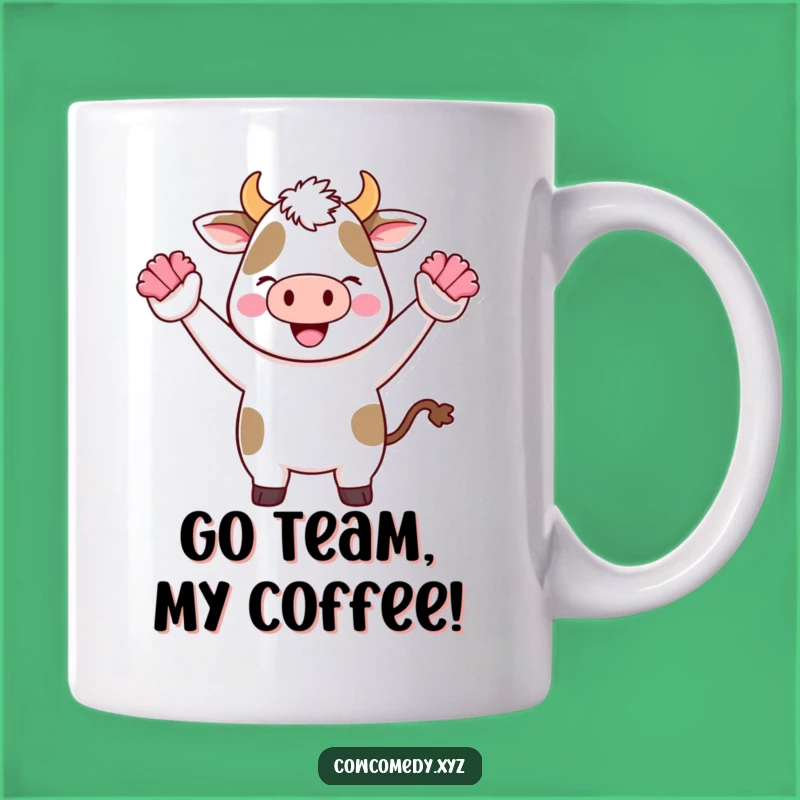 Funny Kawaii Cow Cheer Mug: Energetic Cartoon Cow Gift