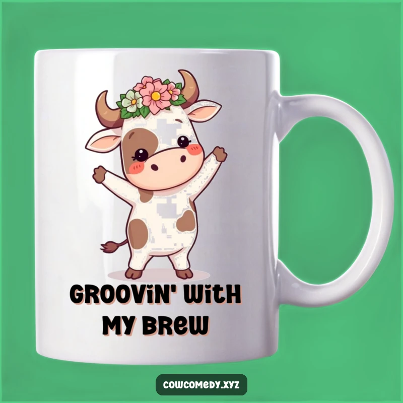 Funny Dancing Cow Flower Crown Mug: Silly Gift for Joyful Mornings