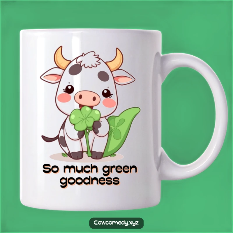 Funny Kawaii Cow Clover Mug: Happy Cartoon Cow Gift for Good Luck