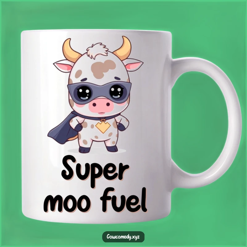 Funny Kawaii Cow Superhero Mug: Cute Bovine Hero for a Hilarious Gift
