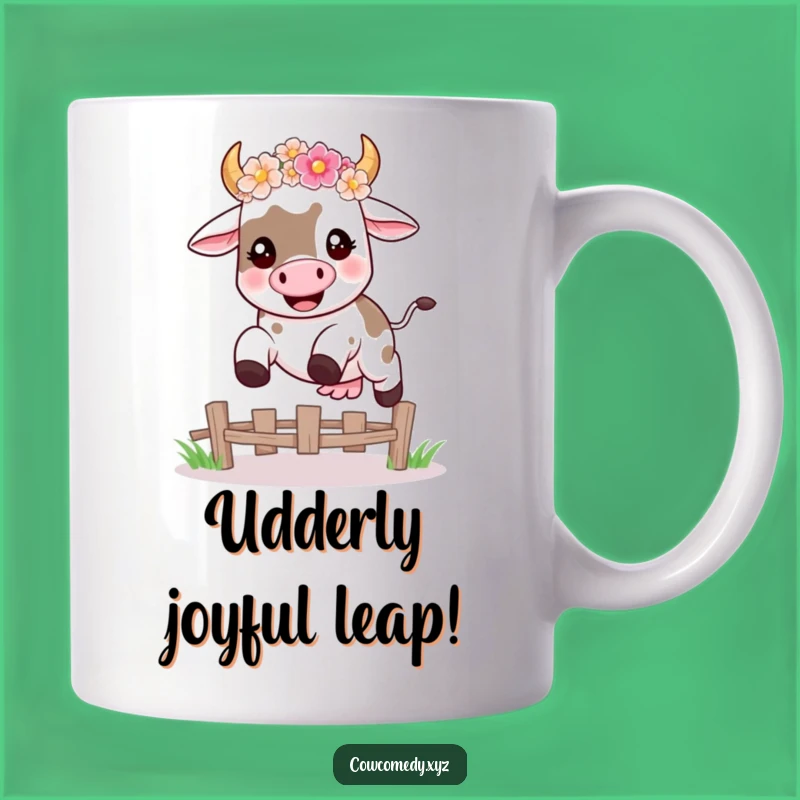 Funny Kawaii Cow Leap Mug, Happy Humorous Gift for Joyful Cow Lovers