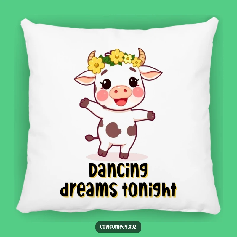 Funny Dancing Cow Flower Crown Pillow: Cozy Comfort & Bohemian Vibes