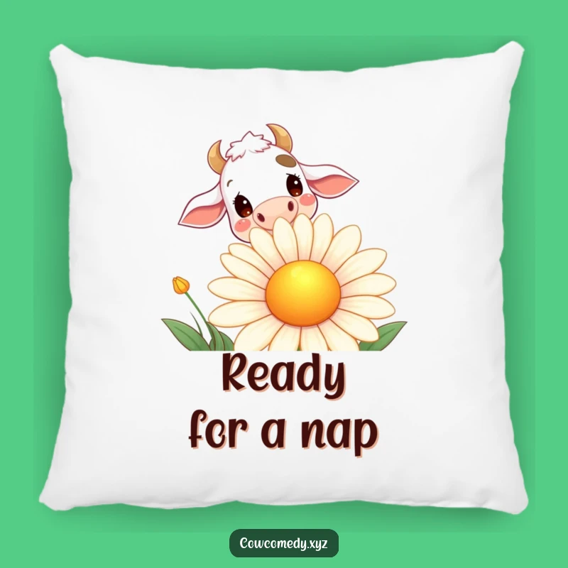 Funny Daisy Cow Pillow: Curious Cow Peeking Over Smiling Flower, Cozy & Humorous Accent