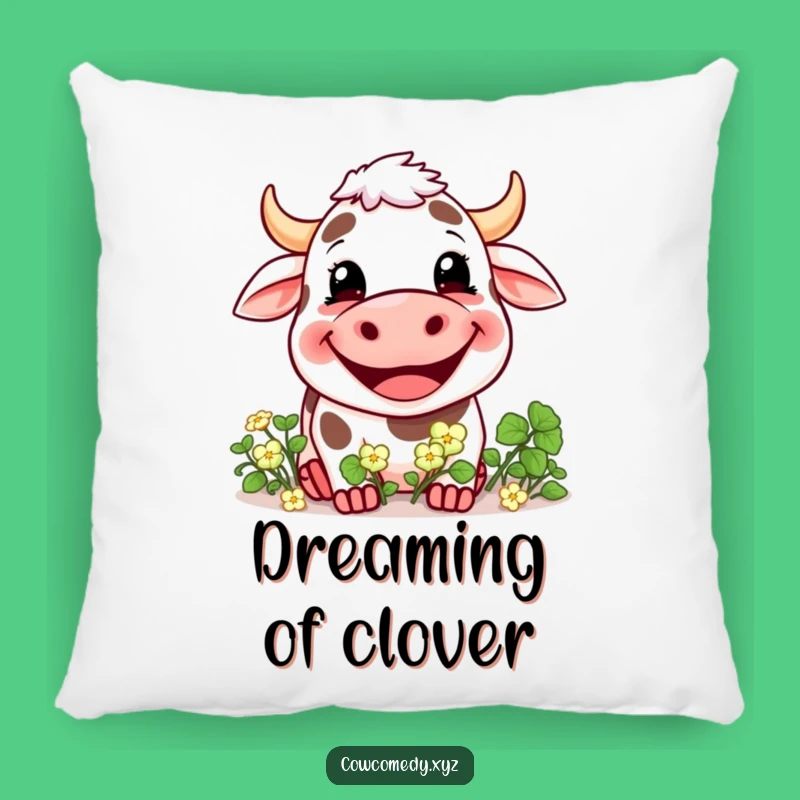 Funny Grinning Cow Clover Pillow: Comfy & Cheerful Decor, Perfect Funny Gift
