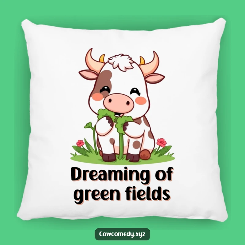 Funny Kawaii Cow Clover Munch Pillow - Cozy & Lucky Accent