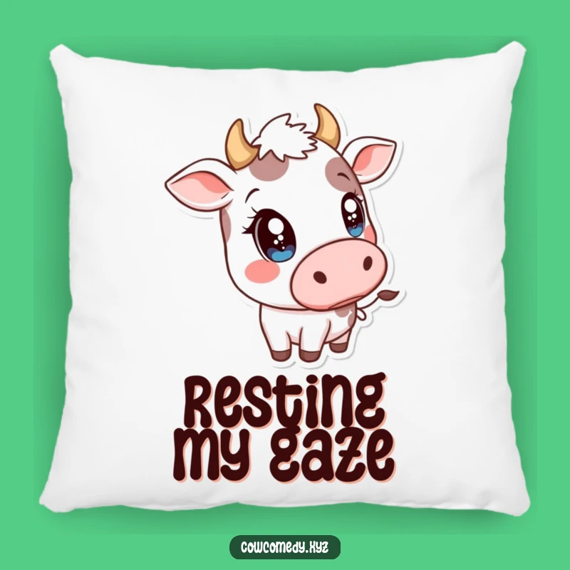 Funny Kawaii Cow Head Tilt Pillow - Soft Sparkly Eyed Cushion - Cozy Gift