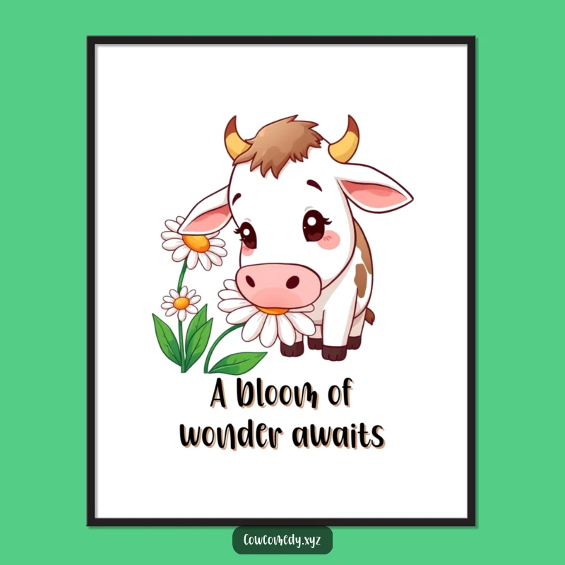 Funny Curious Cow Daisy Digital Art - Instant Whimsical Decor