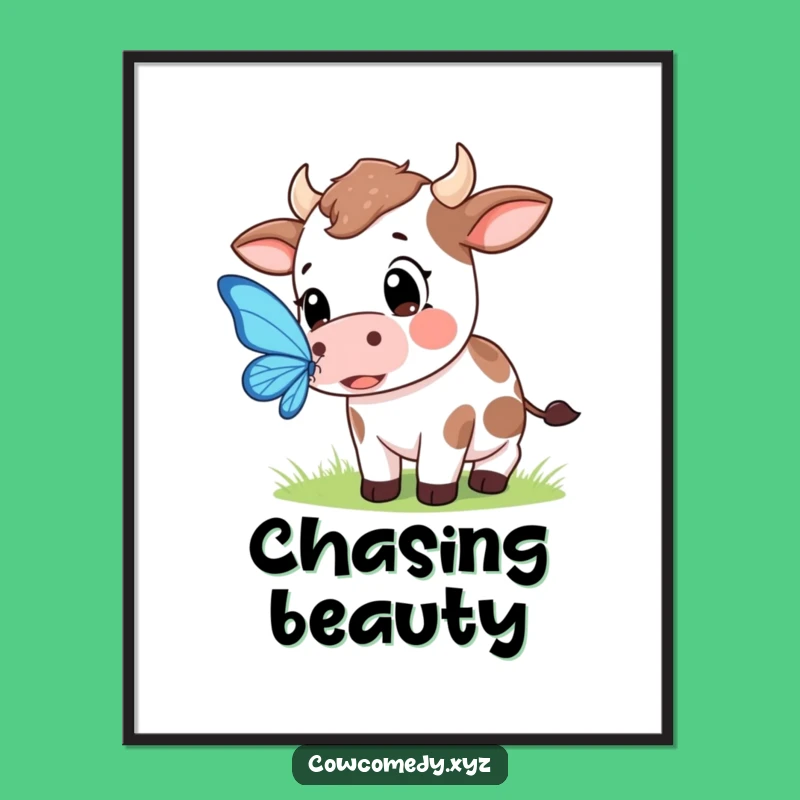 Funny Kawaii Cow Butterfly Digital Art - Instant Whimsical Decor Gift!