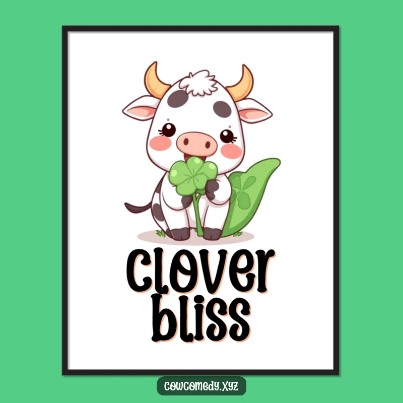Funny Kawaii Cow Clover Digital Art: Instant Download for Lucky Decor