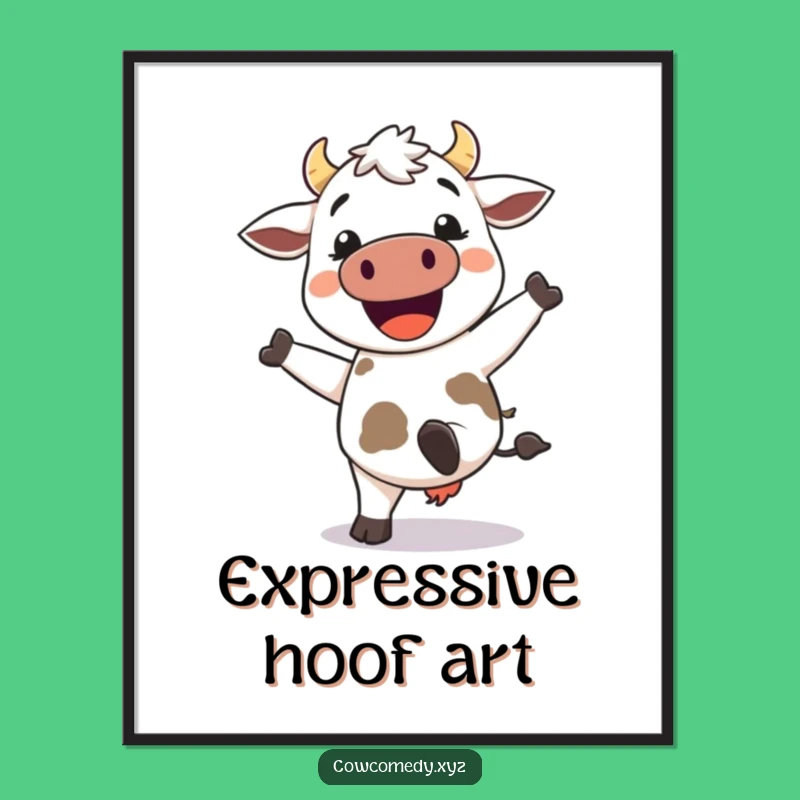 Funny Kawaii Cow Digital Art - Happy Kicking Heels Printable - Instant Gift