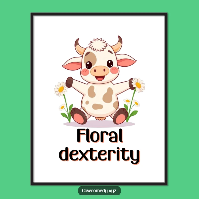 Funny Kawaii Cow Juggling Digital Art - Daisy Printable - Instant Gift