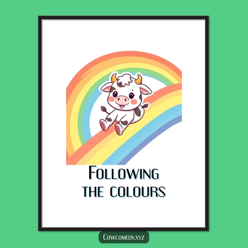 Funny Cow Rainbow Glide Digital Art: Instant Hilarious Downloadable Print