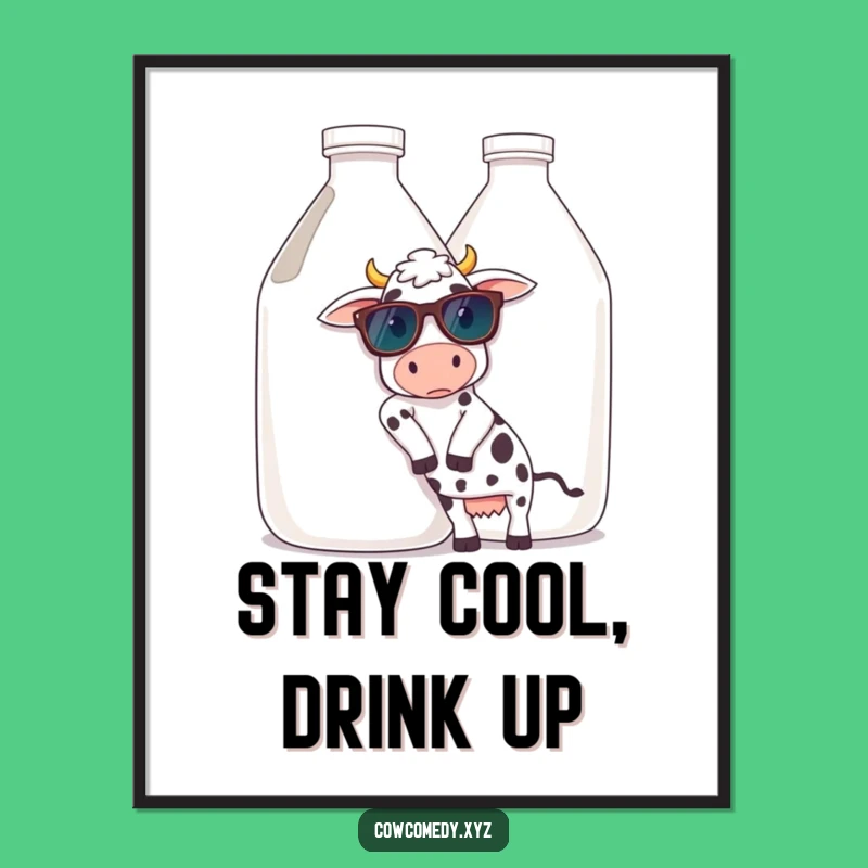 Funny Cool Cow Sunglasses Digital Art. Milk Jug Vibe. Instant Funny Gift Download!