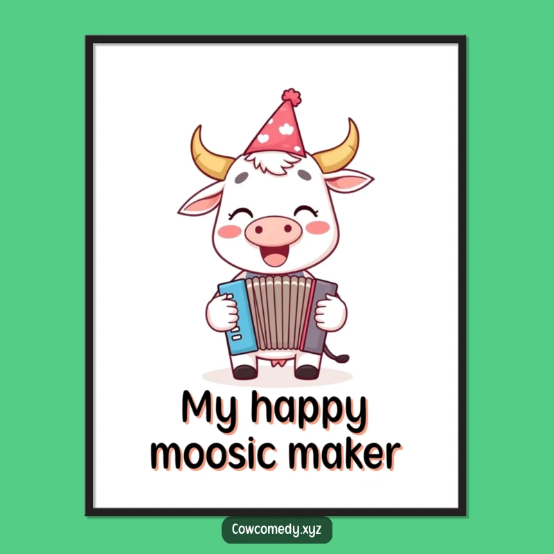 Funny Cow Accordion Digital Art: Cheerful Party Art Gift