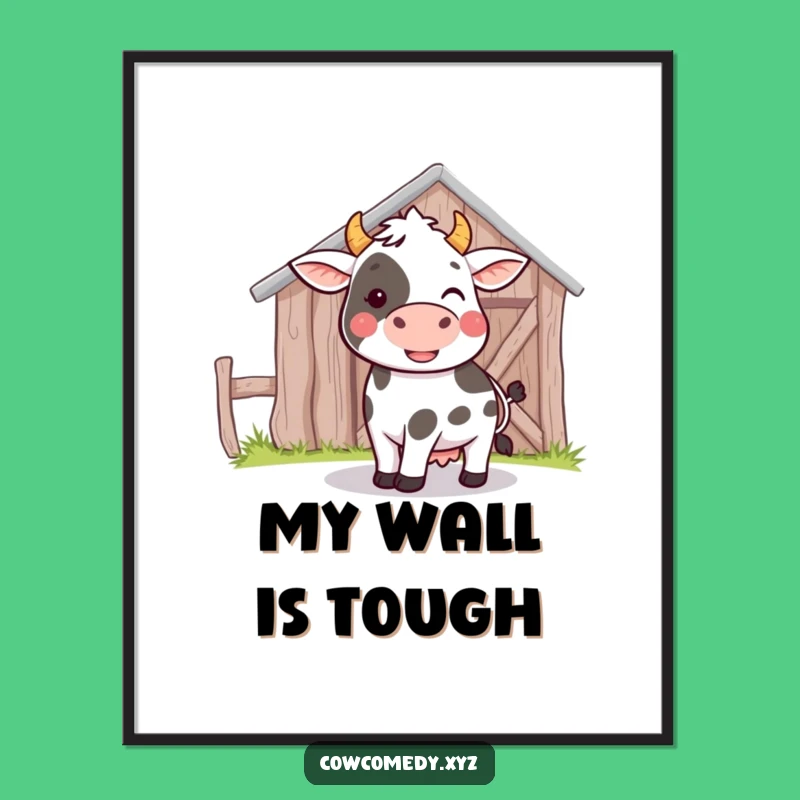 Funny Cow Bumping Barn Digital Art: Playful Farm Scene, Instant Funny Gift