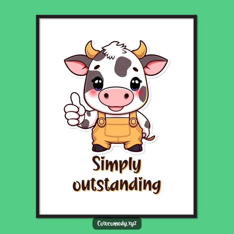 Funny Cow Digital Art: Overalls & Thumbs Up, Perfect Funny Farm Gift