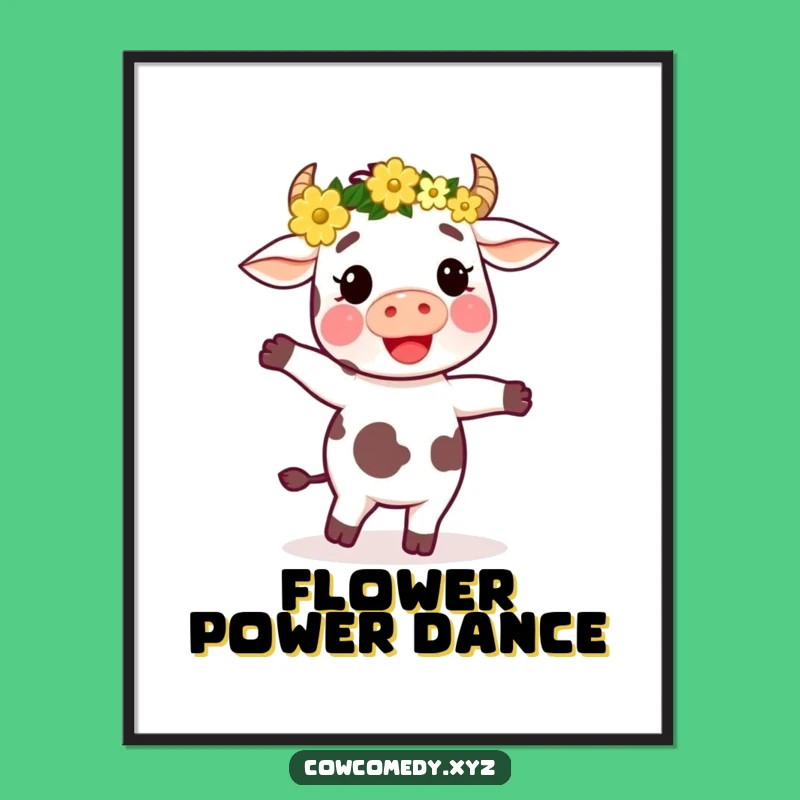Funny Dancing Cow Flower Crown Digital Art: Instant Boho Joy