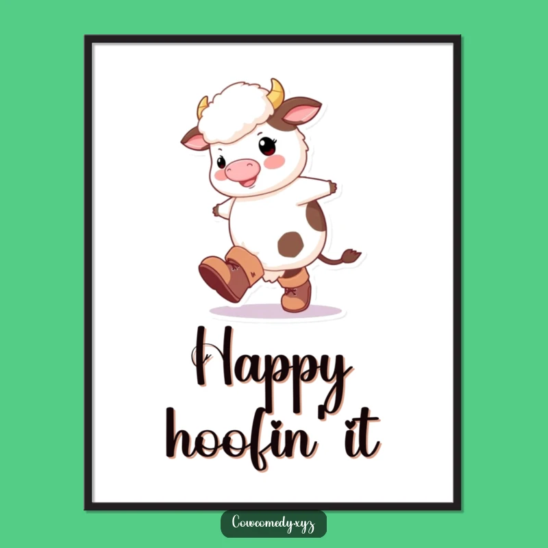 Funny Fluffy Cow Boots Digital Art: Happy Kicking Scene, Instant Quirky Funny Gift