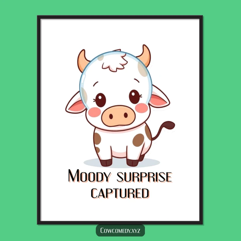 Funny Kawaii Cow Bubble Surprise Digital Art - Instant Cute Decor