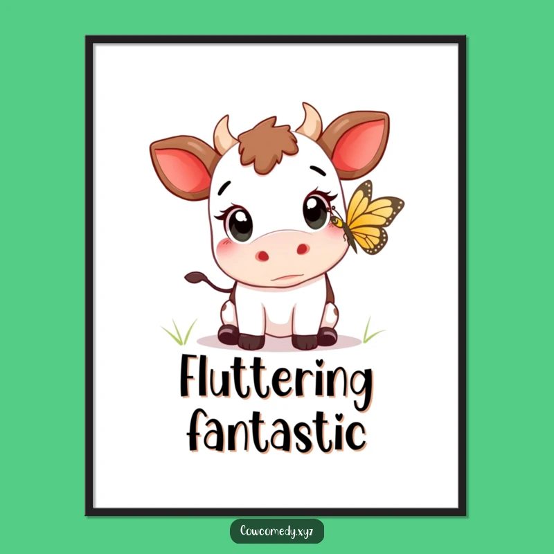 Funny Kawaii Cow Butterfly Digital Print: Instant Nature's Wonder