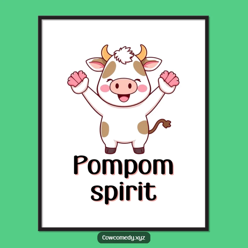 Funny Kawaii Cow Cheer Digital Art: Instant Download Energetic Decor