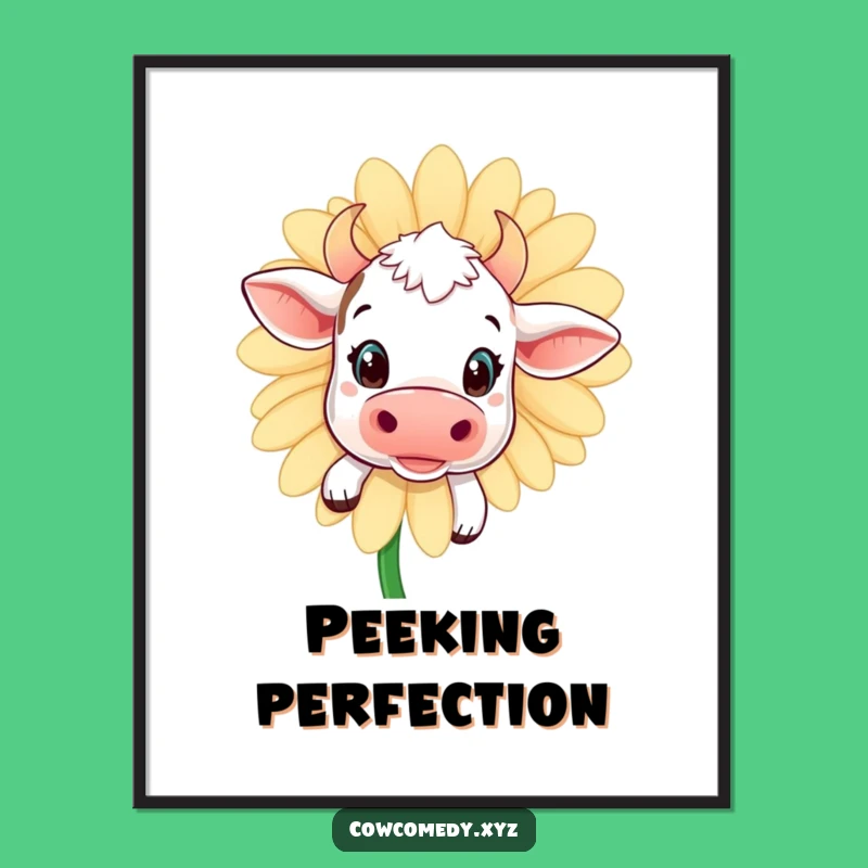 Funny Kawaii Cow Daisy Digital Art: Adorable Printable for Cute Home Decor