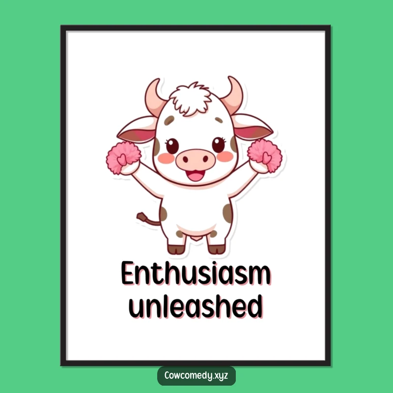 Funny Kawaii Cow Digital Art: Cheerful Pom-Pom Download, Instant Funny Gift!