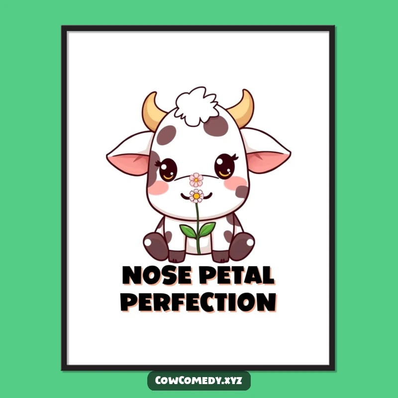 Funny Kawaii Cow Digital Art: Flower Balance - Instant Cute & Humorous Decor