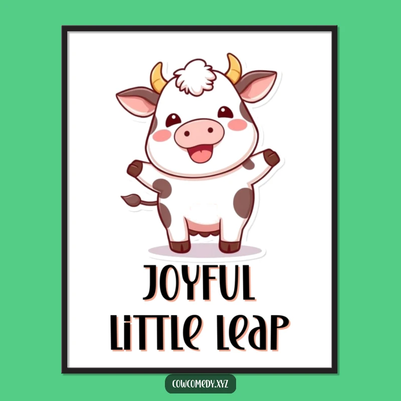 Funny Kawaii Cow Happy Hop Digital Art - Plump Printable - Instant Gift