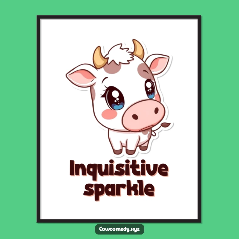 Funny Kawaii Cow Head Tilt Digital Art - Sparkly Printable - Instant Gift