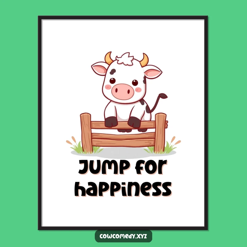 Funny Kawaii Cow Jumping Digital Art Print: Instant Playful Decor
