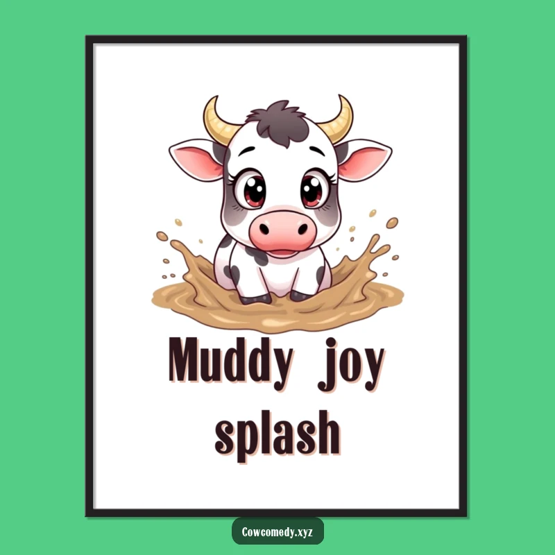 Funny Muddy Cow Digital Art: Instant Joy, Big Eyes Playful Print Gift!