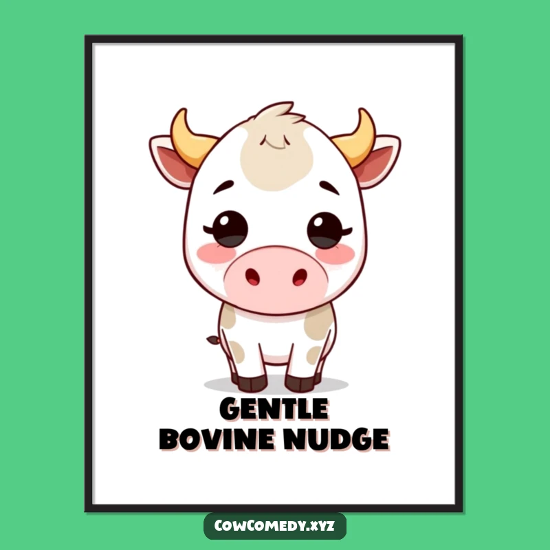 Funny Kawaii Cow Headbutt Digital Art: Printable Cartoon Bovine for Hilarious Decor