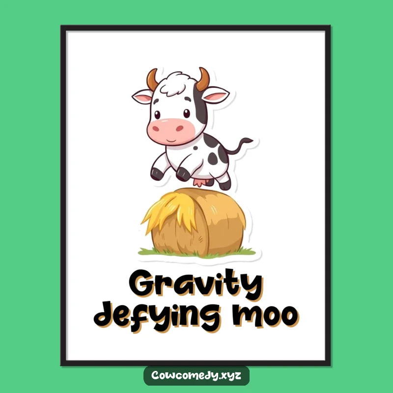 Funny Cow Digital Art: Jumping Hay Bale, Perfect Funny Farm Gift