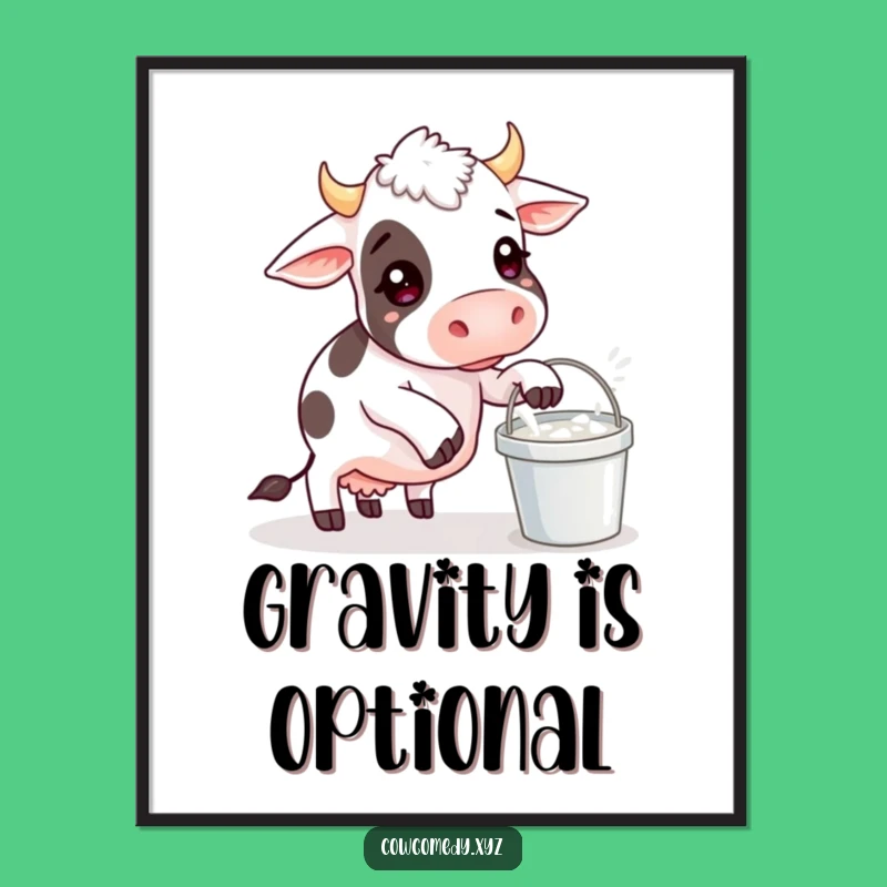 Funny Cow Balancing Milk Bucket Digital Art: Hilarious Farm Scene, Instant Funny Gift
