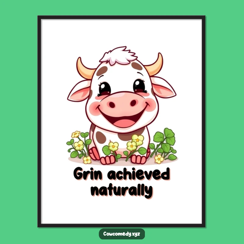 Funny Grinning Cow Clover Digital Art: Cheerful Farm Scene, Instant Funny Gift