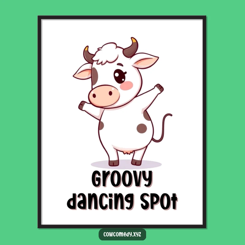 Funny Cow Dance Digital Art: Kawaii Farm Animal Print, Silly Cow Wall Decor Gift