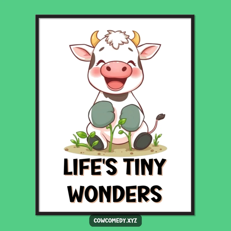 Funny Gardening Cow Digital Art: Giggling Bovine Tending Sprout, Instant Garden Charm Print
