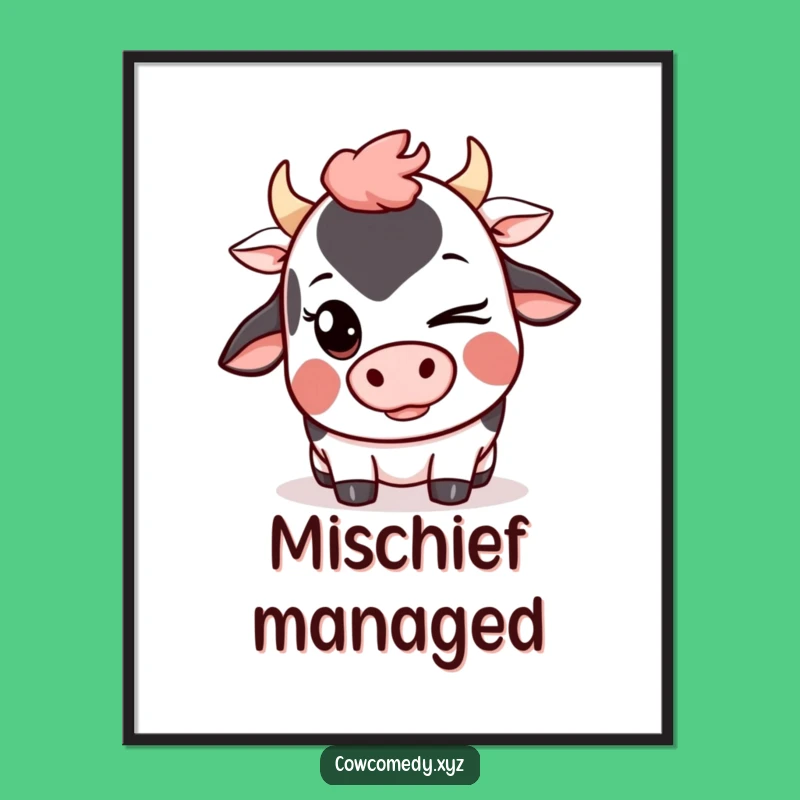 Funny Kawaii Cow Wink Digital Art: Instant Download Mischievous Decor