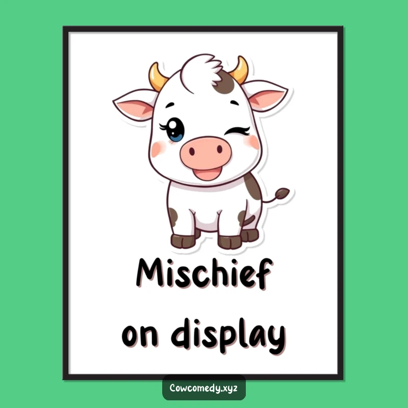 Funny Kawaii Cow Digital Art: Winking Mischief Download, Instant Funny Gift!
