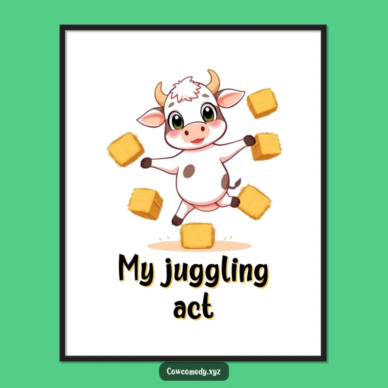 Funny Calf Juggling Digital Art: Hilarious Farm Art Gift