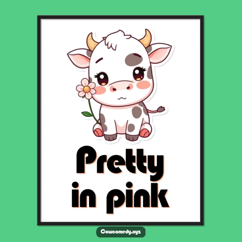 Funny Kawaii Cow Blushing Digital Art Print: Instant Sweet Decor