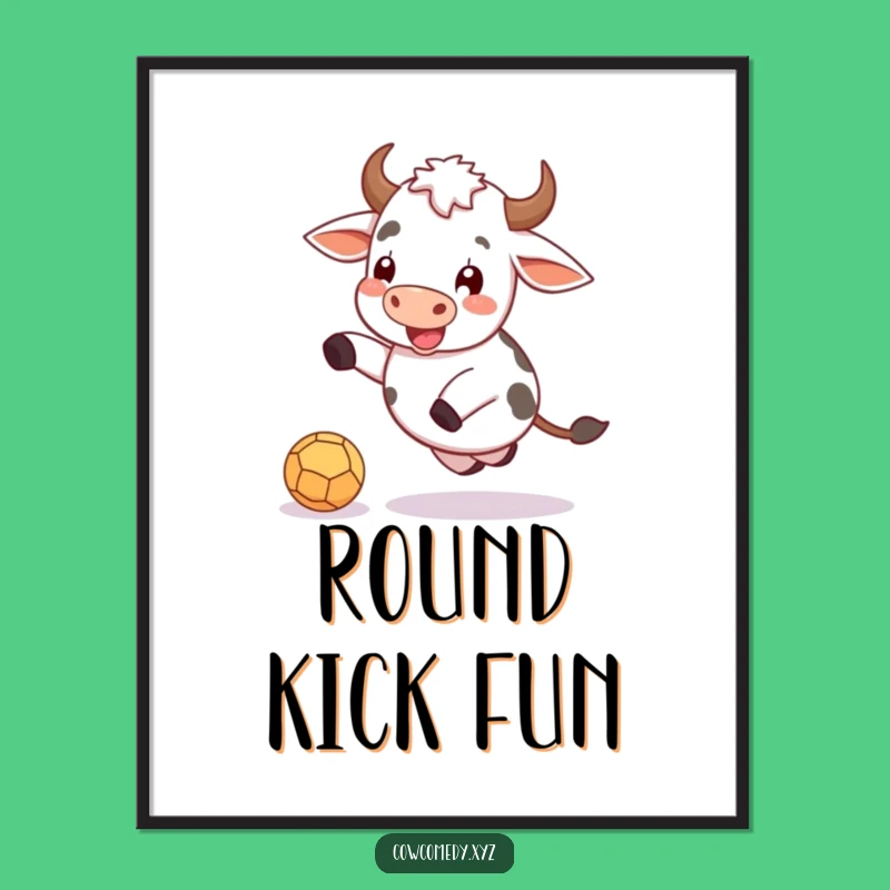 Funny Cow Kicking Ball Digital Art: Instant Downloadable Farm Fun, Perfect Funny Gift