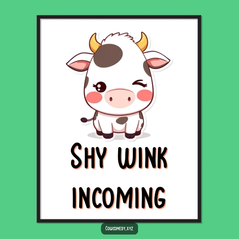 Funny Shy Wink Cow Digital Art: Instant Kawaii Charm with a Comical Blush, Perfect Funny Gift Printable!