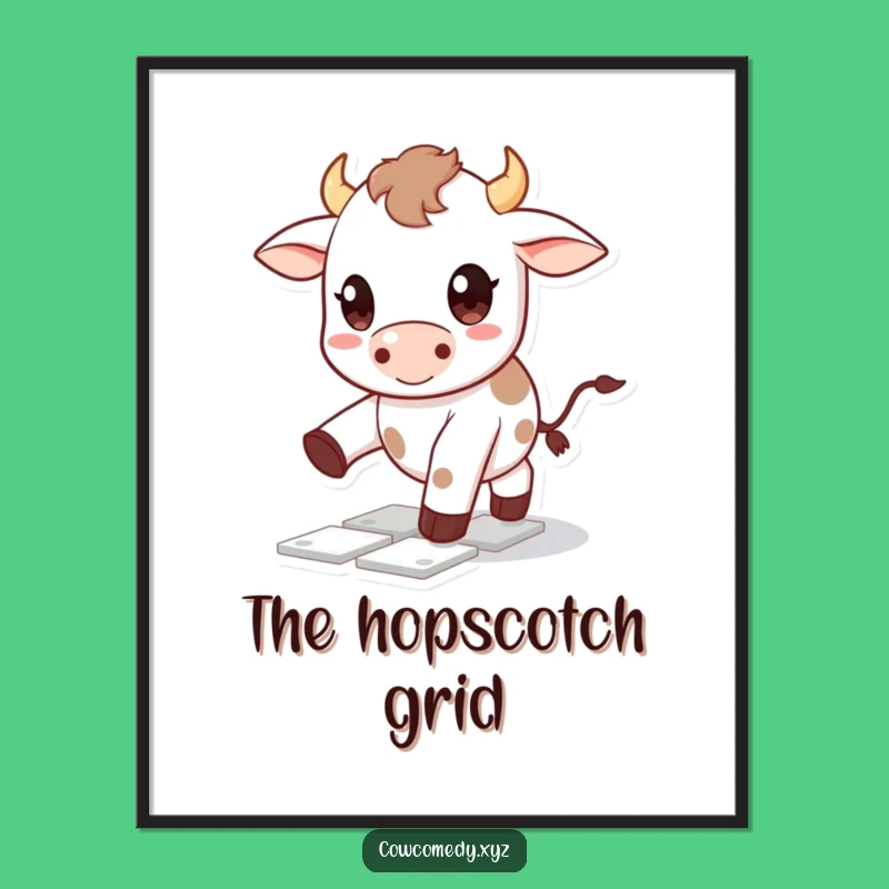 Funny Kawaii Cow Digital Art: Hopscotch Fun - Instant Cute & Humorous Decor
