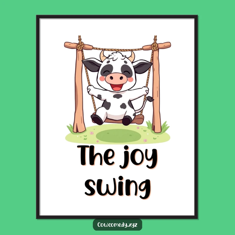 Funny Kawaii Cow Digital Art: Swinging High - Instant Cute & Humorous Decor