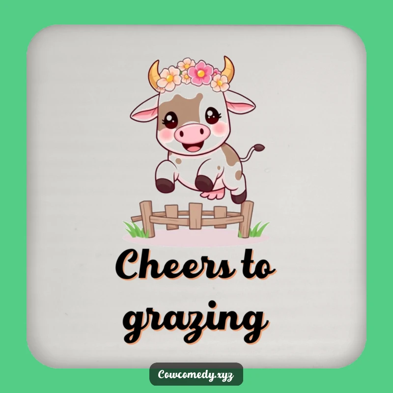 Funny Kawaii Cow Leap Coaster Set, Happy Humorous Protection for Tables