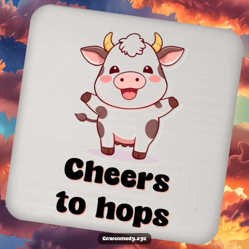Funny Kawaii Cow Coaster: Decorative coaster with a plump cow happily hopping, adding a humorous touch to any table.