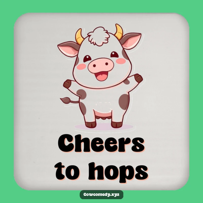 Funny Kawaii Cow Happy Hop Coaster - Plump Protector - Gift Set