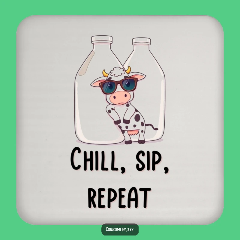 Funny Cool Cow Sunglasses Drink Coaster. Milk Jug Style. Unique Funny Gift Set!